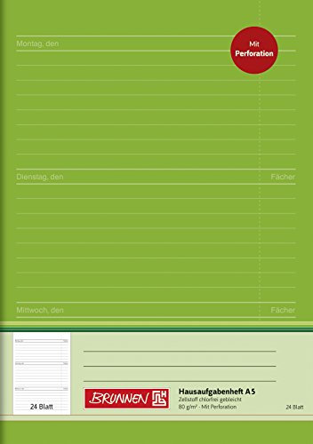 BRUNNEN Hausaufgabenheft | A5, 24 Blatt, grün