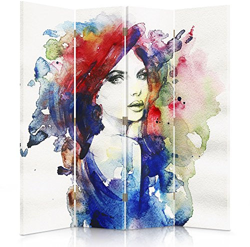 Feeby Paravent Frau 4 Teilig 145X180 cm Modern Design Beidseitig Raumteiler Wandschirme Foto Trennwand Raumtrenner Sichtschutz Spanische Wand Auf Leinwand Bedruckt Mehrfarben
