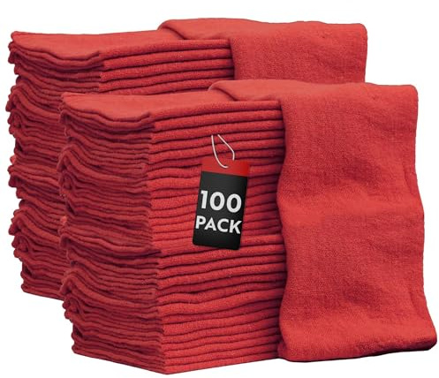 Nabob Wischer, 100 Stück, 100 % Baumwolle, kommerzielle Qualität, perfekt für Ihr Zuhause, Garage und Auto, 30,5 x 30,5 cm (rot)
