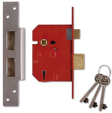 Union Locks 2234E 5 Lever BS Mortice Sash Lock 67mm - Satin Chrome Finish (Visi Pack)