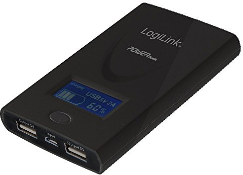 LogiLink PA0050B Mobile Power Bank mit LCD Display, 6000mA, 2X USB Port (max. total Output 2,1A), incl. USB zu Micro USB Kabel, schwarz
