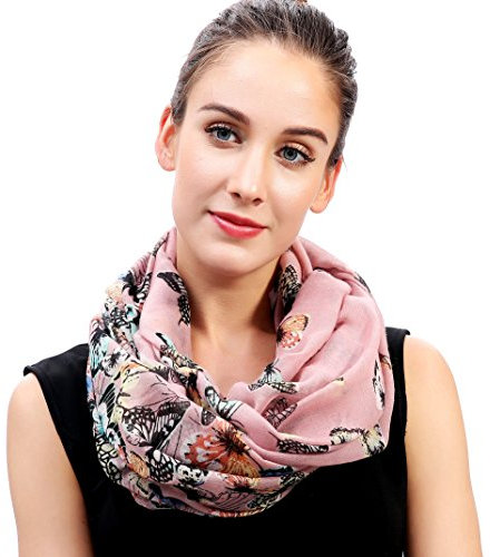 Lina & Lily Damen Loop Schal Rundschal Schlauchschal Schmetterling (Hellrosa)