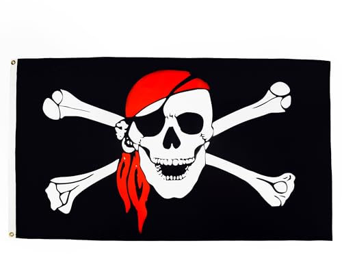 AZ FLAG - Bandera Pirata Con Bandana Rojo - 150x90 cm - Bandera Con Calavera 100% Poliéster Con Ojales de Metal integrados - 110g - Colores Vivos Y Resistente A La Decoloración