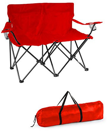 Trademark Innovations Campingstuhl für Zwei Personen im Loveseat-Stil mit Stahlrahmen, Rot