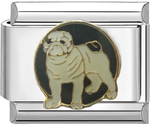 Quiges 9mm Italian Style Charm Modell Edelstahl Hund Möpse für Italien Charm Armbänder