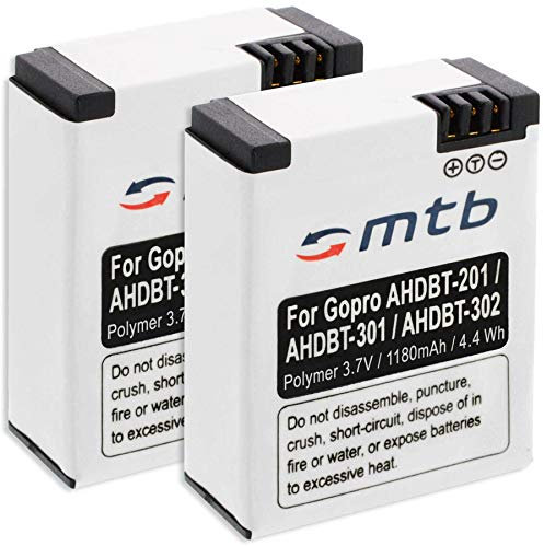 2 Akkus für GoPro Hero3 & Hero3+ Black, White, Silver Edition - 1180mAh Polymer -