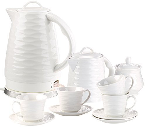 Rosenstein & Söhne Elektro-Wasserkocher: Porzellan-Wasserkocher WSK-270, 1,7 l, 1500W mit Kaffee-/Tee-Service (im Retro-Design, Porzellan for Teatime, Teekanne)