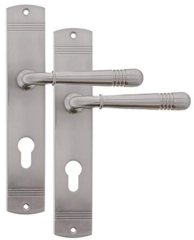 ToniTec Türbeschlag Langschildgarnitur Haustür Beschläge Antik Türgriffe Drückergarnitur Türbeschläge Modell: Amy (Nickel Matt)