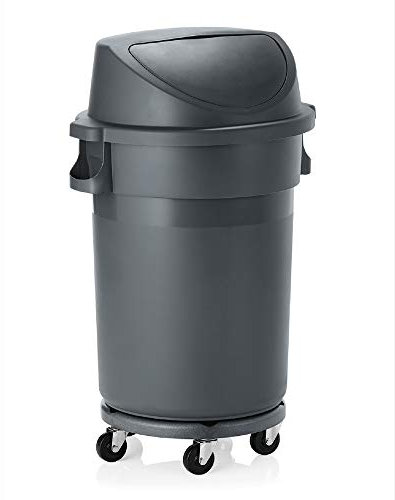 Wheelie Bin with Push Lid and Wheels Round 120 Litres HDPP Grey Diameter 63 cm Height 102 cm