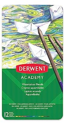 Derwent Academy Watercolour Pencils, Set of 12 in Tin, Blendable Multicolour Artist’s Pencils, Ideal for Wet or Dry Colouring, Drawing & Illustration, Premium Hobbyist Quality, 2301941