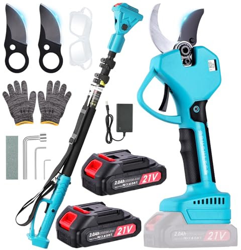 Forbici da Potatura Elettriche con Asta Telescopica 2M, 50mm Forbici a batteria 2000mAh, Lame SK5, Display Digitale, Sicurezza Avanzata – Ideale per Alberi da Frutto, Parco, Ulivi, Viti e Giardinaggio