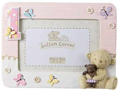 Button Corner WBM-GFT06 Süßer Fotorahmen Teddybär zum 1. Geburtstag - rosa, transparent, 200 g