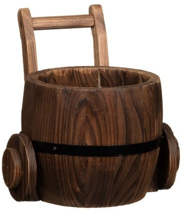 Burn Twood Rustic Milk Churn Garden Wooden Planter Flower Pot Basket Solid Wood Patio Decoration