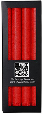 Bütic GmbH 4 Stearin Stabkerzen durchgefärbt 250mm x Ø 22mm - Marmorierte Kerzen mit rückstandsfreiem Abbrand, 10h Brenndauer, rußarm, geruchsneutral, Farbe:Rot