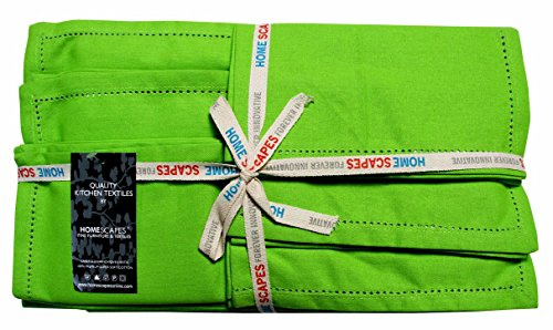 HOMESCAPES - 4 Placemats 1 Table Runner and 4 Napkins Set - Lime Green - 100% Cotton -Hand Woven- Easy Care - Washable at 40 Deg C