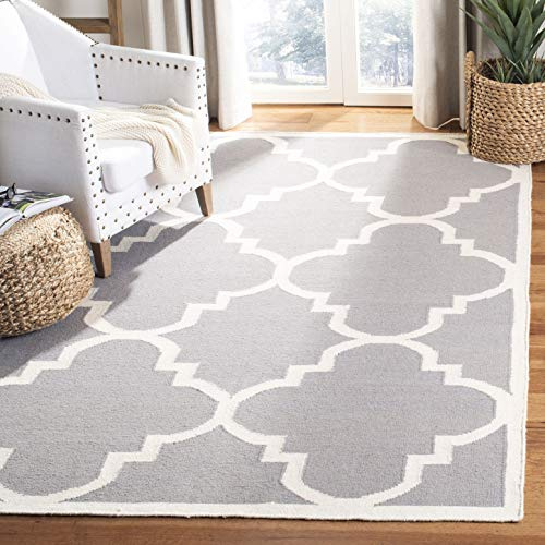 SAFAVIEH Dhurries Collection Accent Rug - 4' x 6', Grey & Ivory, Handmade Flat Weave Wool, Ideal for High Traffic Areas in Entryway, Living Room, Bedroom (DHU633B)