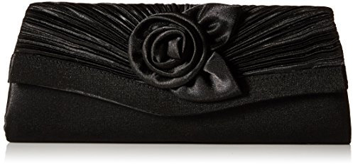 Damara, Damen-Clutch, Satin, Plissee-Blume vorne, Schwarz - schwarz - Größe: Large