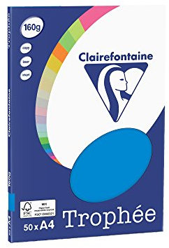 Clairefontaine 4161C Druckerpapier Trophée PPP, für alle Laserdrucker, Kopierer und Tintenstrahldrucker, DIN A4 (21 x 29,7 cm), 160g, 1 Ries mit 100 Blatt, Karibikblau
