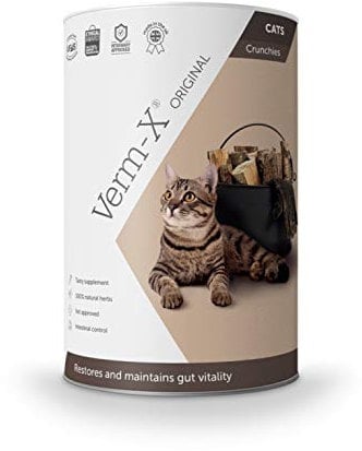 Verm-X 100% Natural Treats for Cats. Supports  Intestinal Hygiene. Vet Approved. UFAS Assured. Contains  Prebiotic for Gut Biome Quality. Restores and Maintains Gut Vitality. Wormwood Free Recipe.