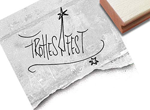 Stempel - Weihnachtsstempel FROHES FEST mit Baum - Textstempel Schriftstempel Karten Servietten Deko, Geschenk zu Weihnachten - zAcheR-fineT-