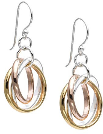 Silverly Orecchini Donna Argento 925 Placcati Oro Rosa Giallo 18K 3 Tre Anelli