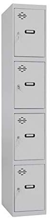 Simon Rack Taquillas Vestuario Metalicas, 4 Puertas, Incluye Llave, 1800x300x500 mm, Gris - Simonlocker
