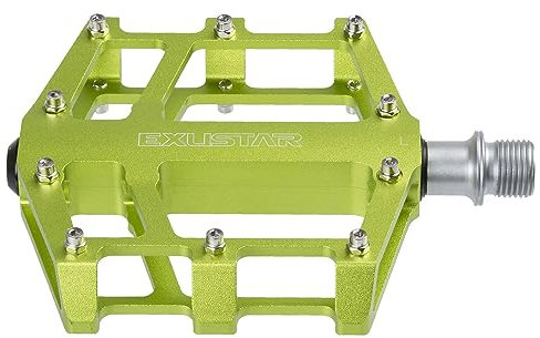 Exustar 13113511 - Pedale a piattaforma, corpo in alluminio, asse CNC-CrMO E-PB-525, colore: Verde