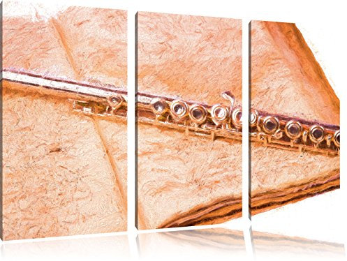 Pixxprint Querflöte, Leinwandbild 3 Teilig, Gesamtmaß: 120x80cm, Wandbild, Dekoration, fertig gespannt, Kein Poster