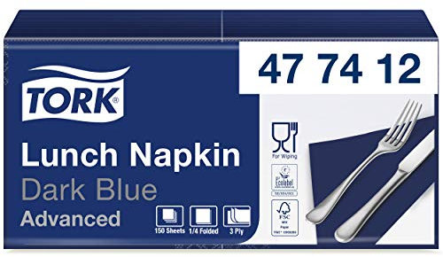 Tork 477412 Soft Lunchservietten Dunkelblau / 3lagige, saugfähige Papierservietten in Blau / Vielfältig verwendbar / Advanced Qualität / 10 x 150 (1500) Servietten / 32,6 x 33 cm (B x L) / 1/4-Falz