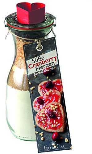 Feuer & Glas - Backmischung in der Weckflasche Süße Cranberry Herzen - mit Herzausstechform ( 330g )
