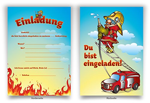 Einladungen (8 Stück) Feuerwehr zum Geburtstag Einladungskarten Karten