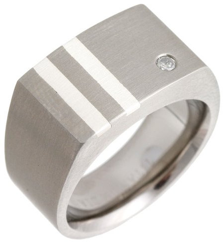 Theia Siegelring Titan und Silber Intarsie 0.05ct Diamant Matt 10mm - Größe 70 (22.3)