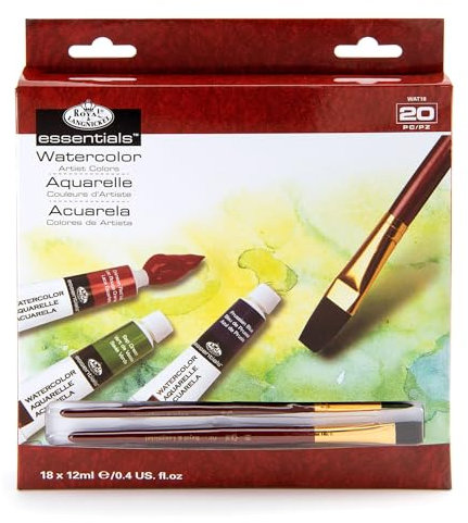 Royal & Langnickel WAT18 - Pack de 18 tubos de pintura para acuarela (12 ml, 2 pinceles), multicolor