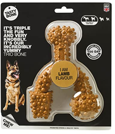 TastyBone TrioBone Nylon Dog Chew Toy for Large Dogs (Lamb) - Indestructible for Aggressive Chewers, Everlasting Flavour, Strong Healthy Teeth, Made in the UK