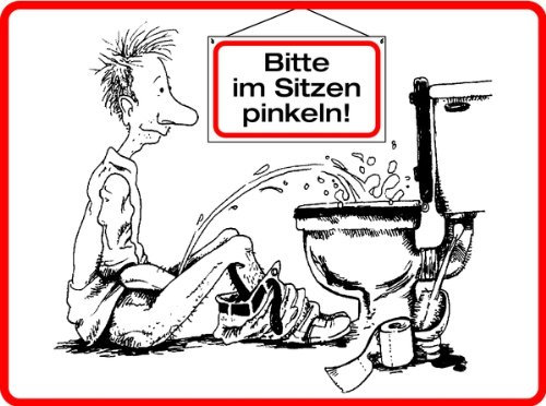 LEMAX® WC-Schild, Bitte im Sitzen pinkeln, 120 x 150 mm Alu geprägt 150x120mm