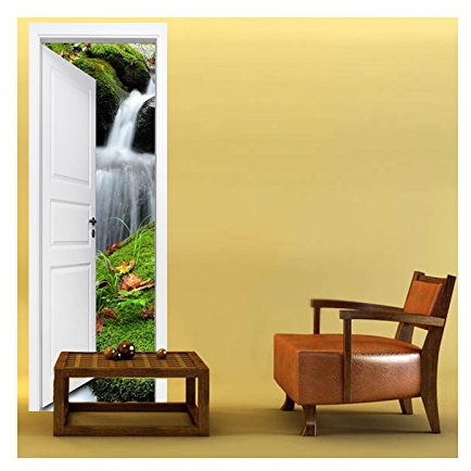Sticker trompe l'oeil porte et chute d'eau - L 93cm x H 205cm