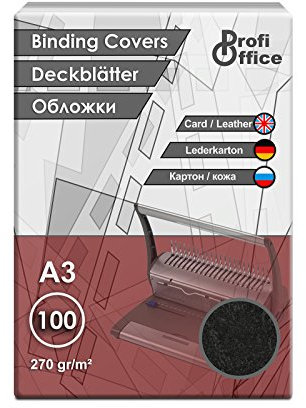 ProfiOffice® Deckblätter, DIN A3, Lederoptik, schwarz, A3 270g/m², 100 Stück (29022)