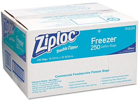 Ziploc 94604 Double-Zipper Freezer Bags, 1gal, 2.7mil, Clear w/Label Panel (Case of 250)