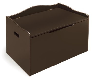 Badger Basket Bench-Top Wooden Toy Box - Kids Storage Chest and Bench Combo with Dual Safety Hinges, Side Handles, Front Slot - Organizer for Toys and Essentials - Espresso