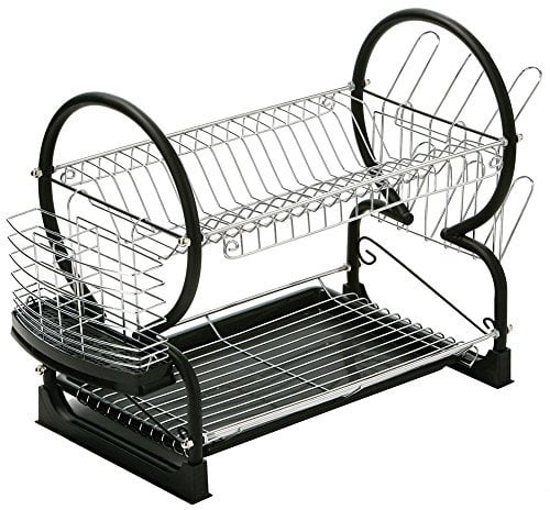 Premier Housewares - Escurridor de Platos (2 Pisos, Bandeja extraíble), Cromado y Color Negro