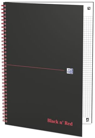 Oxford 400047609 Spiralbuch Black n' Red A4 kariert mattes Hardcover 70 Blatt schwarz/rot Notizblock Schreibblock Collegeblock
