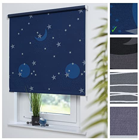Liedeco® Rollo, Fenster Rollo, Kettenzug-Rollo / 102 x 180 cm (Breite x Höhe), Sternenhimmel/Stoff mit Dekor, Verdunkelnd, Abdunkelnd, Blickdicht/Breiten 60-200 cm/Variable Montage möglich