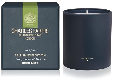 Charles Farris Luxury Scented Candle - Cloves, Tobacco & Mint Tea - 50+ Hours Burn Time - Artisan Hand-Finished Glass Jar, Made in England (British Expedition)