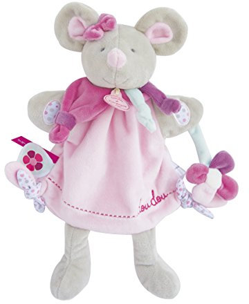 DOUDOU ET COMPAGNIE - Marionnette à Main : Souris Pearly Rose - 28 cm - Gris/Rose - Peluche 2 en 1 : Marionnette pour Jouer et Doudou pour Câlins Enfants - Idée Cadeau Naissance- DC3085