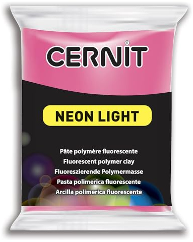CERNIT CE0930056922C - Block Modelliermasse (Polymer) NEON LIGHT, ofenhärtend, sofort gebrauchsfähig, 56g, für DIY, Schmuck, Figuren, für Einsteiger und Hobbykünstler, Neon Fuchsia, 1 Stück