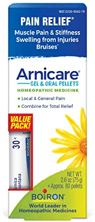 Boiron Arnicare Gel and Arnica 30c Value Pack for Pain Relief, Muscle Soreness, and Swelling from Bruising or Injury - 2.6 oz + 80 Pellet Tube