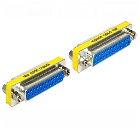 Delock 65483 Adapter Cable – Adapter für Kabel (Sub-D 25, Sub-D 25, Blau, Silber, Gelb, weiblich/weiblich, Polybag)