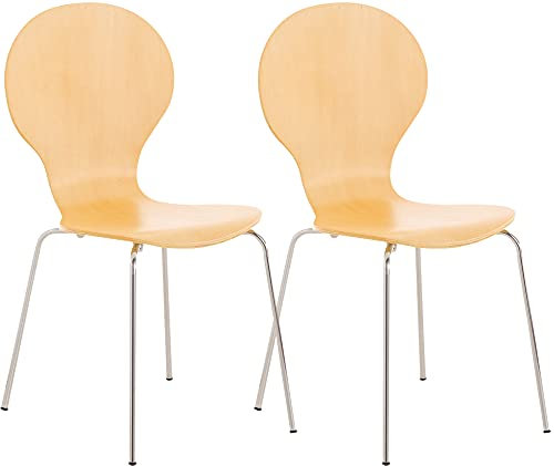 CLP 2X Stapelstuhl Diego I Konferenzstuhl Mit Holzsitz Und Stabilem Metallgestell I 2 x Platzsparender Stuhl Mit Pflegeleichter Sitzfläche, Farbe:Natur