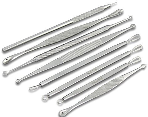 InstrumenteNrw Komedonenquetscher Set 8-teilig Mitesser Entferner Set Edelstahl Rostfrei