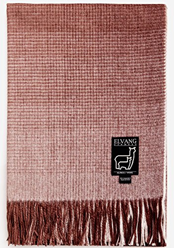 Elvang - dezent karierte Alpaka-Wolldecke in creme-altrosa-warm dunkelrot, 130x200cm mit Fransen